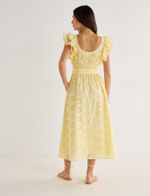 Whistle Double Frill Sleeve Broiderie Dress, Lemon product photo View 02 L