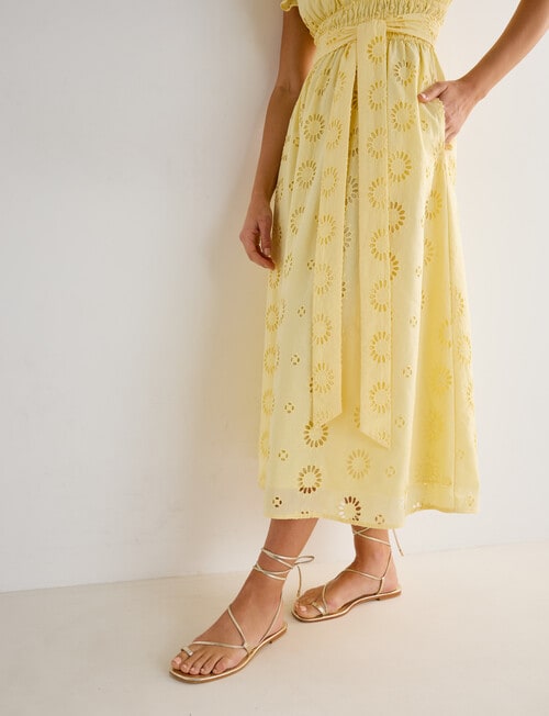 Whistle Double Frill Sleeve Broiderie Dress, Lemon product photo View 06 L