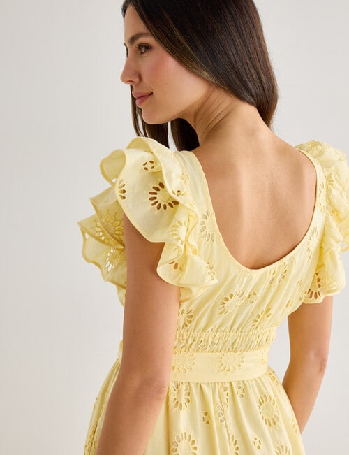 Whistle Double Frill Sleeve Broiderie Dress, Lemon product photo View 07 L