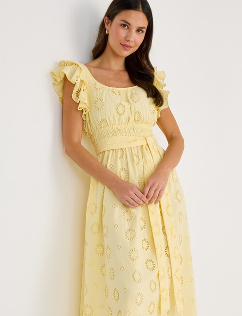 Whistle Double Frill Sleeve Broiderie Dress, Lemon product photo View 08 L
