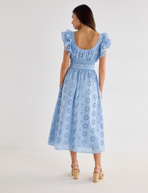 Whistle Double Frill Sleeve Broiderie Dress, Sky product photo View 02 L