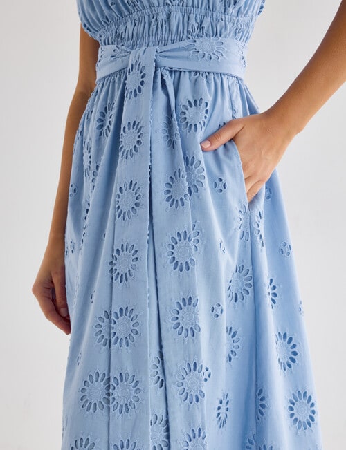 Whistle Double Frill Sleeve Broiderie Dress, Sky product photo View 06 L