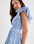Whistle Double Frill Sleeve Broiderie Dress, Sky product photo View 07 S