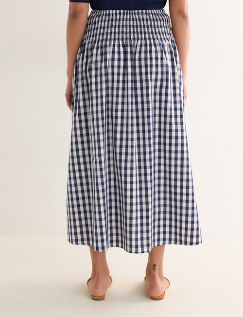 Whistle Gingham Shirred Waist Skirt, Navy product photo View 02 L