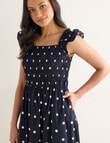 Whistle Polka Dot Shirred Shoulder Dress, Navy product photo