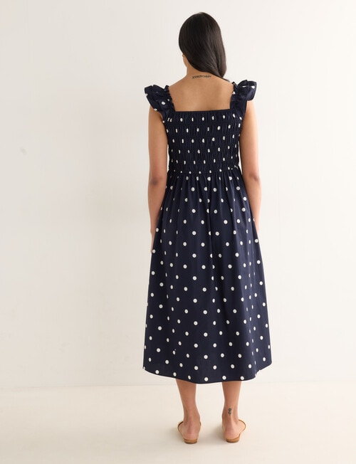 Whistle Polka Dot Shirred Shoulder Dress, Navy product photo View 02 L