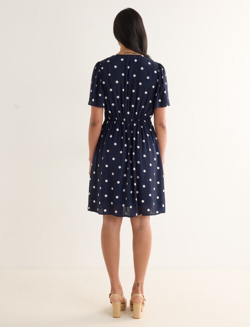 Whistle Polka Dot Flutter Sleeve Babydoll Dress, Navy product photo View 02 L