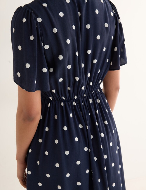 Whistle Polka Dot Flutter Sleeve Babydoll Dress, Navy product photo View 05 L