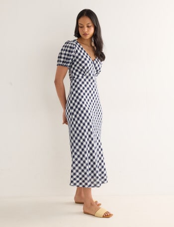 Whistle Gingham V-Neck Bias Dress, Navy product photo