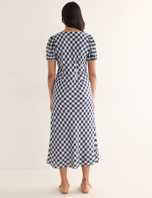 Whistle Gingham V-Neck Bias Dress, Navy product photo View 02 L
