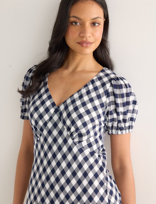 Whistle Gingham V-Neck Bias Dress, Navy product photo View 04 L