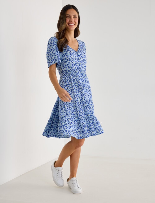 Whistle Mini Flower Babydoll Dress, Blue product photo View 03 L