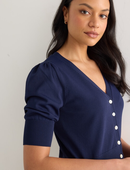 Whistle Puff Sleeve Cardigan, Navy product photo