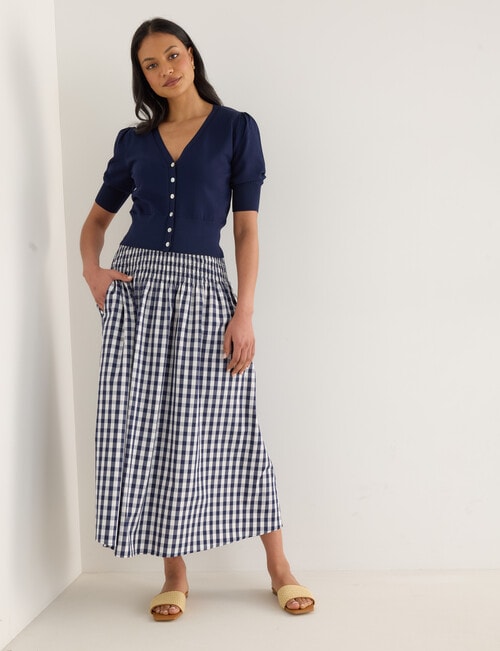 Whistle Puff Sleeve Cardigan, Navy product photo View 03 L