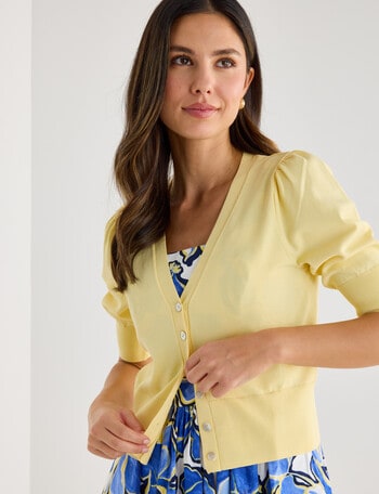Whistle Puff Sleeve Cardigan, Lemon product photo