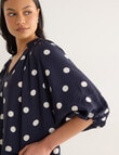 Whistle Polka Dot Three Quarter Sleeve Blouse, Navy product photo