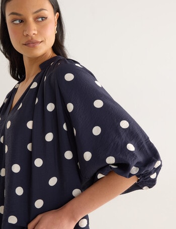 Whistle Polka Dot Three Quarter Sleeve Blouse, Navy product photo