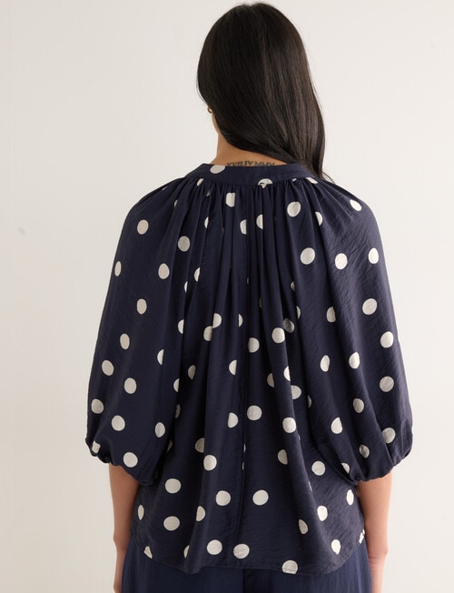 Whistle Polka Dot Three Quarter Sleeve Blouse, Navy product photo View 02 L