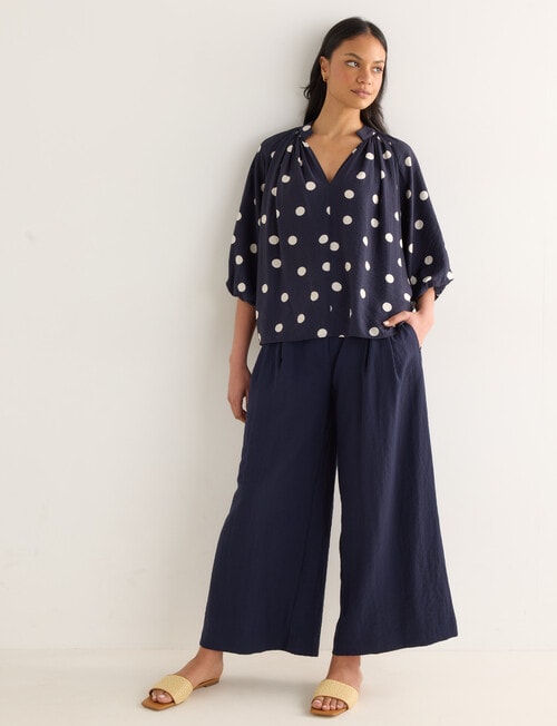 Whistle Polka Dot Three Quarter Sleeve Blouse, Navy product photo View 03 L