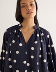 Whistle Polka Dot Three Quarter Sleeve Blouse, Navy product photo View 05 S