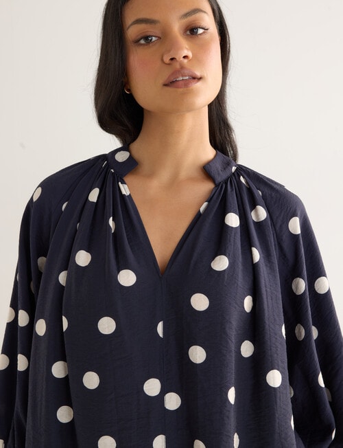 Whistle Polka Dot Three Quarter Sleeve Blouse, Navy product photo View 05 L