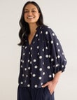 Whistle Polka Dot Three Quarter Sleeve Blouse, Navy product photo View 06 S