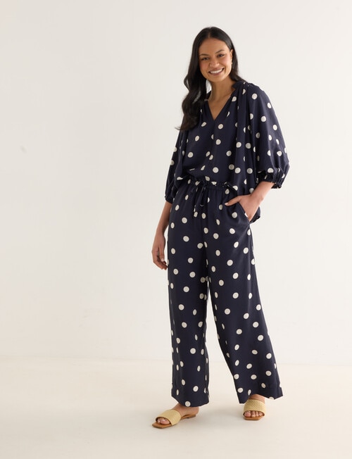 Whistle Polka Dot Three Quarter Sleeve Blouse, Navy product photo View 08 L