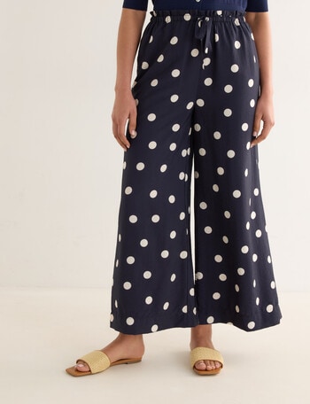 Whistle Tie Waist Printed Culotte, Navy Polka Dot Print product photo