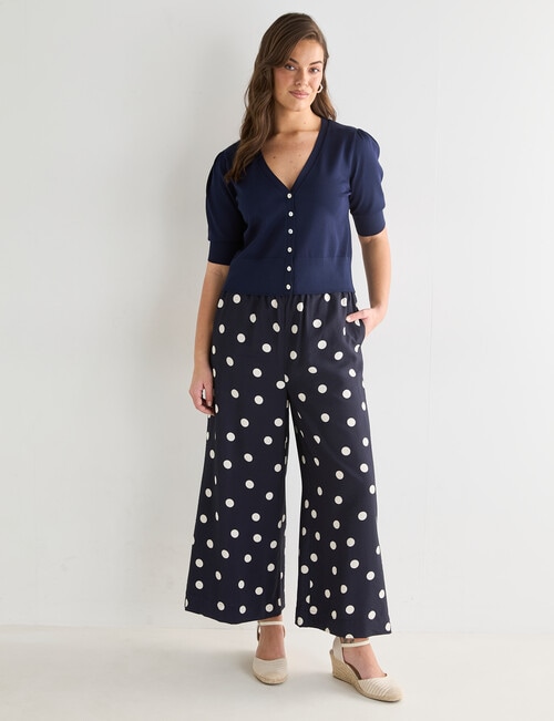 Whistle Tie Waist Printed Culotte, Navy Polka Dot Print product photo View 03 L
