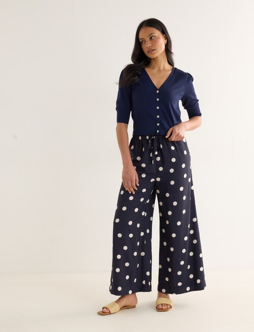 Whistle Tie Waist Printed Culotte, Navy Polka Dot Print product photo View 07 L