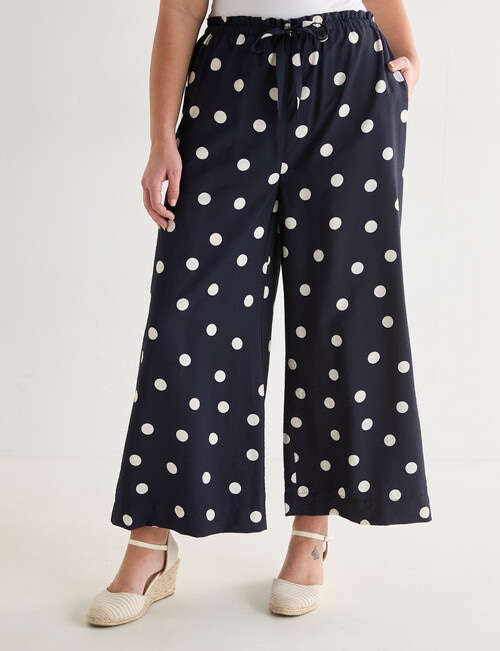 Whistle Tie Waist Printed Culotte, Navy Polka Dot Print product photo View 12 L