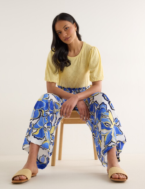 Whistle Sunshine Print Tie Waist Printed Culotte, Blue product photo View 07 L