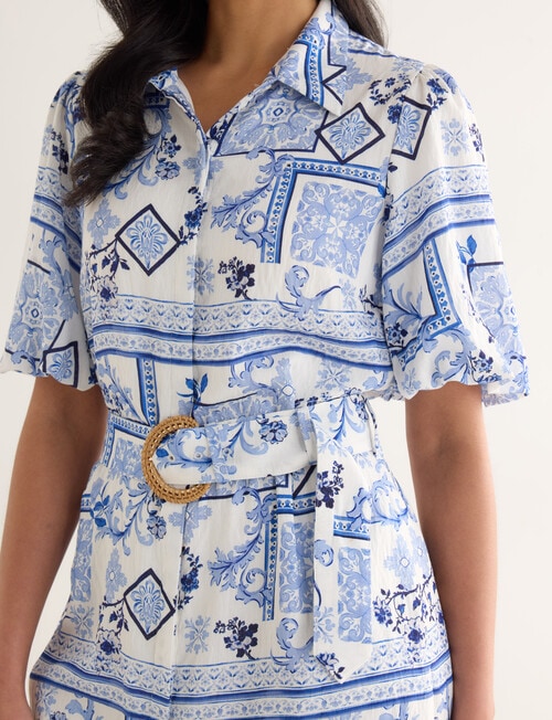 Whistle Scarf Print Shirt Dress, Blue product photo View 04 L