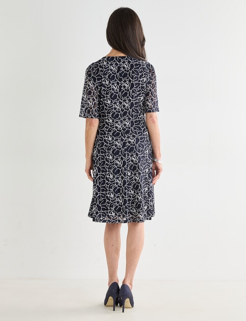 Ella J Elbow Sleeve Lace Dress, Navy & White product photo View 02 L
