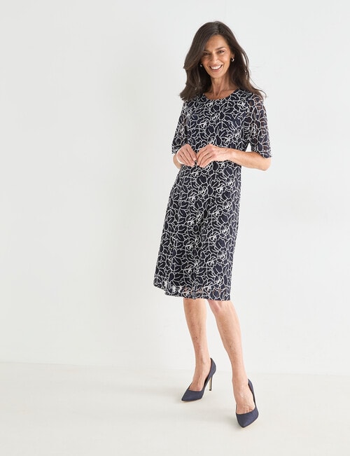 Ella J Elbow Sleeve Lace Dress, Navy & White product photo View 03 L