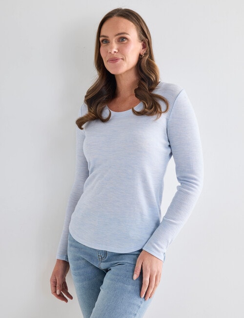 North South Merino Long Sleeve Scoop Neck Top, Blue Aura product photo View 04 L