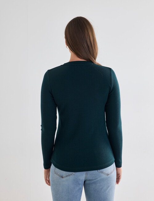 North South Merino Long Sleeve V-Neck Top, Bottle Green product photo View 02 L