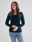 North South Merino Long Sleeve V-Neck Top, Bottle Green product photo View 04 S
