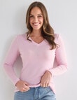 North South Merino Long Sleeve V-Neck Top, Sweet Pink product photo