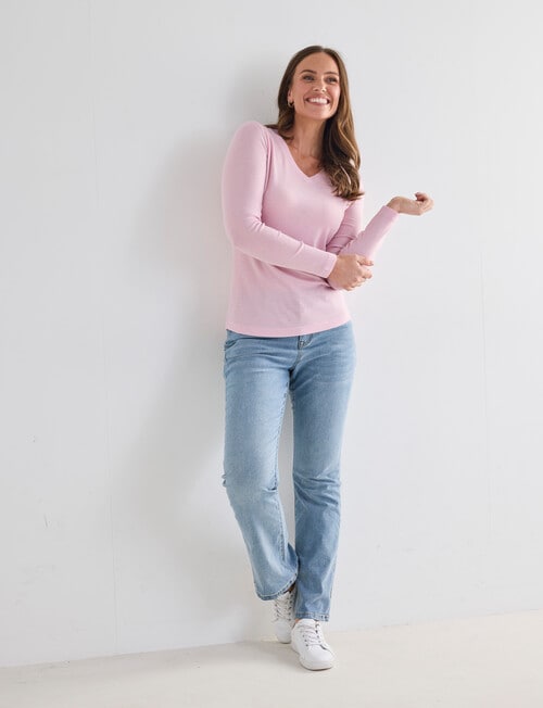 North South Merino Long Sleeve V-Neck Top, Sweet Pink product photo View 03 L