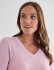 North South Merino Long Sleeve V-Neck Top, Sweet Pink product photo View 04 S