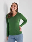 North South Merino Long Sleeve V-Neck Top, Cactus Green product photo