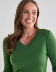North South Merino Long Sleeve V-Neck Top, Cactus Green product photo View 04 S