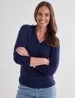 North South Merino Long Sleeve V-Neck Top, Navy Marle product photo