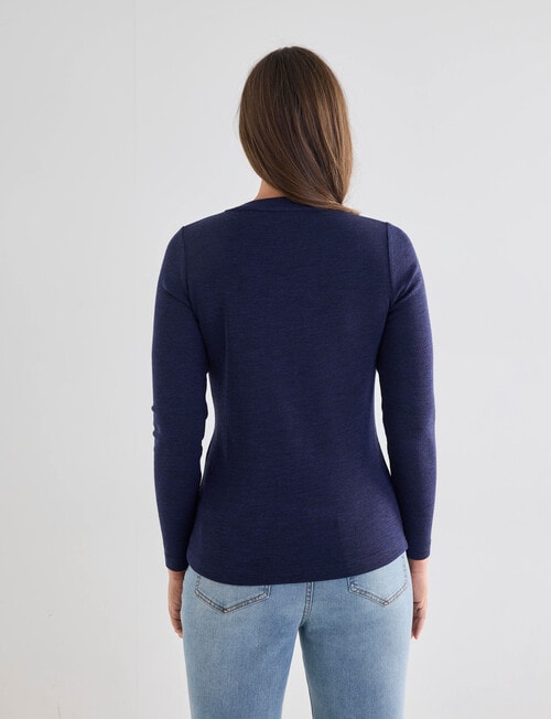 North South Merino Long Sleeve V-Neck Top, Navy Marle product photo View 02 L