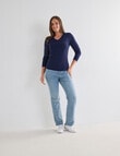 North South Merino Long Sleeve V-Neck Top, Navy Marle product photo View 03 S