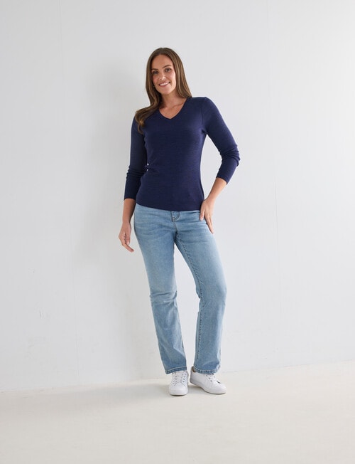 North South Merino Long Sleeve V-Neck Top, Navy Marle product photo View 03 L