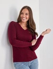 North South Merino Long Sleeve V-Neck Top, Ruby Marle product photo