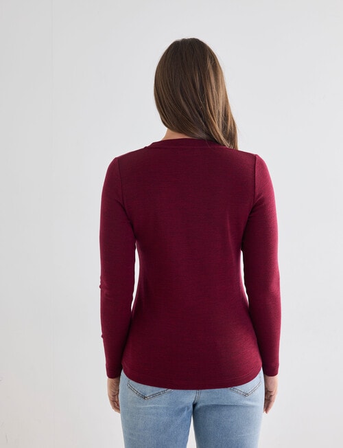 North South Merino Long Sleeve V-Neck Top, Ruby Marle product photo View 02 L