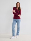 North South Merino Long Sleeve V-Neck Top, Ruby Marle product photo View 03 S